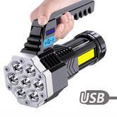 Smart Tech Shopping torch Black High Power USB Rechargeable LED Flashlight: Portable Torch with Built-in Battery and COB 7 LED